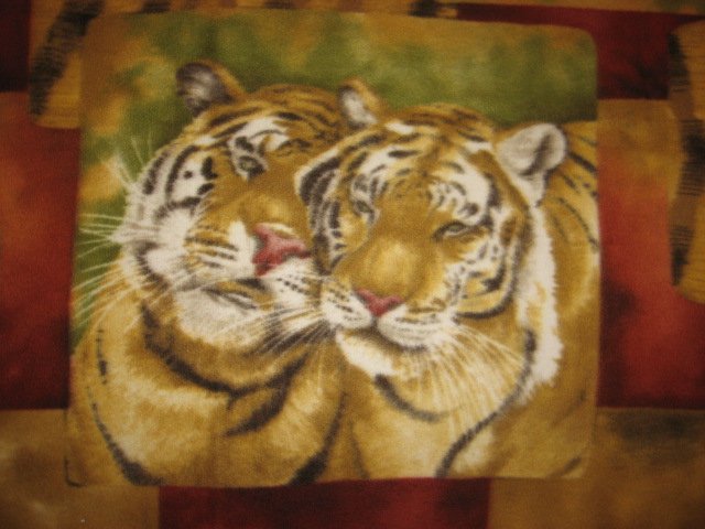 Image 1 of Tiger Faces fleece blanket Panel with finished edges 