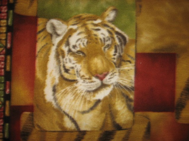 Image 2 of Tiger Faces fleece blanket Panel with finished edges 