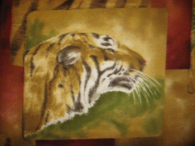Image 3 of Tiger Faces fleece blanket Panel with finished edges 