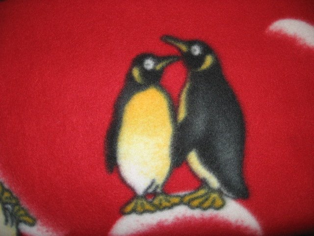 Image 1 of Penguins fleece blanket Birds on red Anti pill fleece