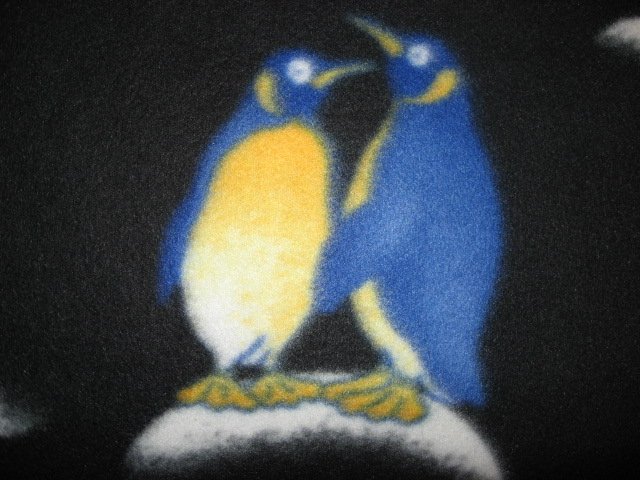 Image 1 of Penguins Fleece blanket Birds on Black Anti pill fleece