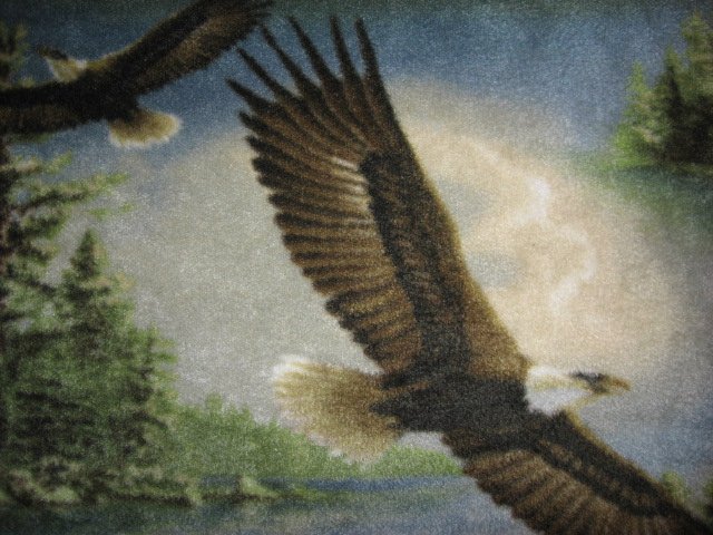 Image 1 of Eagles flying over lake and islands fleece blanket