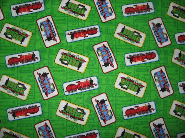 Image 1 of Thomas the tank train engine Green sewing cotton Fabric by the Yard