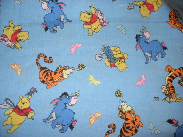 Image 0 of Disney Winnie the Pooh Tigger Eeyore butterfly blue cotton Fabric by the yard