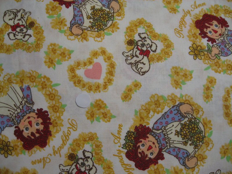 Raggedy Ann Dog Flowers Yellow soft sewing cotton Fabric by the Yard