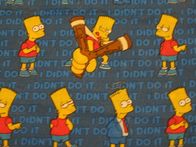 Image 0 of Bart Simpson Slingshot  Blue sewing cotton Fabric by the yard 2007 Free Shipping