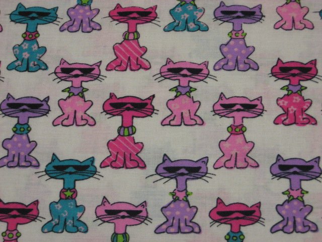 Image 0 of Cats sunglasses collar Whimsical Cotton Quilting Sewing fabric by the yard