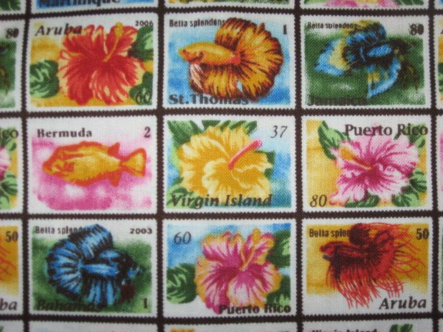 Tropical Floral Stamps of Aruba Bermuda Puerto Rico cotton fabric Last  yard 