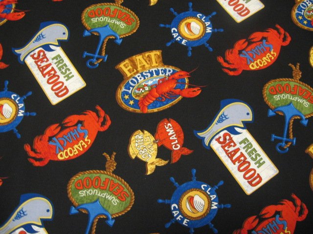 Lobster ocean fish clams Tablecloth napkin restaurant cotton fabric by the yard