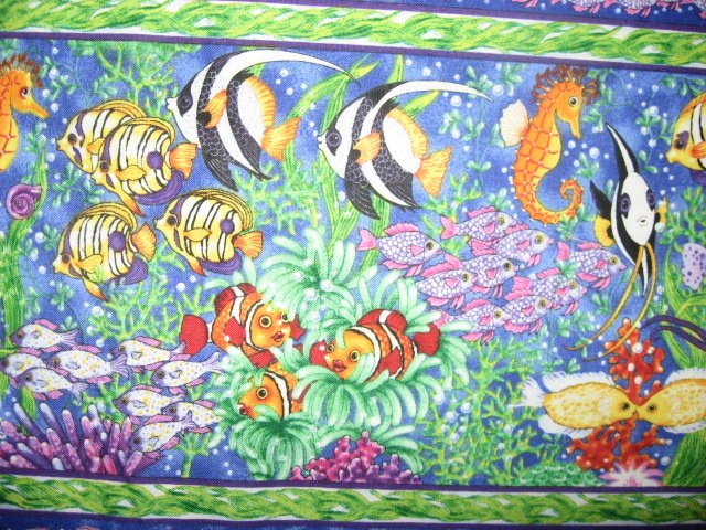 Sea ocean fish in rows sewing cotton Fabric By The Yard