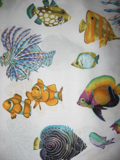 Image 0 of Sea ocean Spiney and Nemo type fish White sewing cotton fabric by the yard