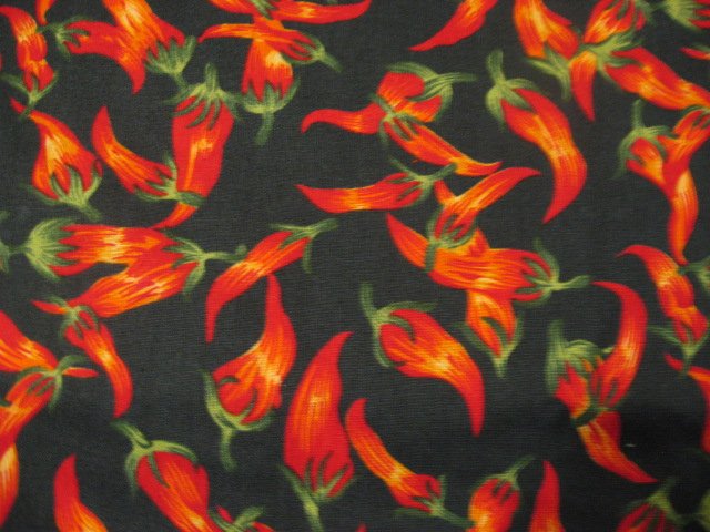 Image 0 of Red hot Chili peppers Farm Country 100% Cotton Dark Green Sewing Fabric