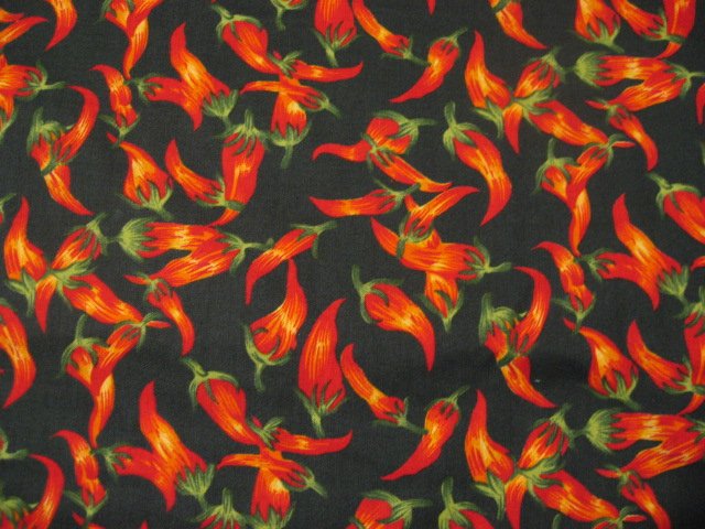 Image 1 of Red hot Chili peppers Farm Country 100% Cotton Dark Green Sewing Fabric