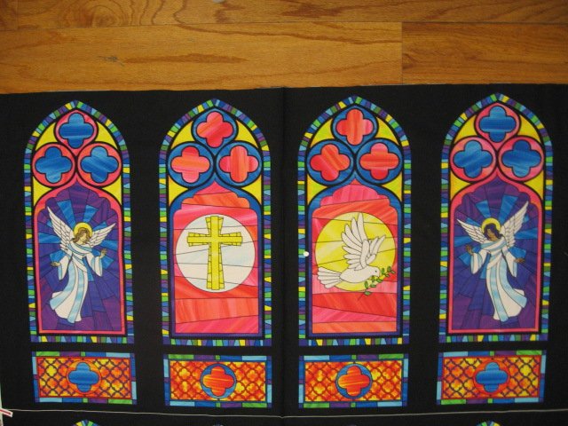 Michael Miller Stained glass windows look Angels cotton 23 fabric panel //