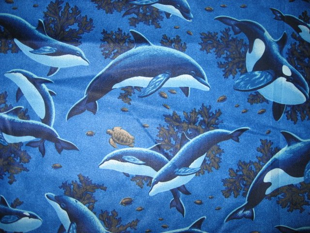 Image 0 of Dolphins dolphin Whales whale coral turtle cotton quilt fabric fat quarter