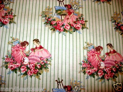 Image 0 of Girls and flowers on Vintage look sewing cotton fabric by the yard