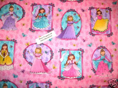 Princesses Little girls portraits pink cotton Fabric by the yard