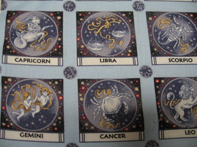 Image 1 of Zodiac signs fabric in squares sewing cotton fabric by the yard 