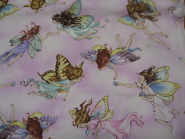 Image 0 of Fairy fairies with butterfly wings on pink cotton sewing Fabric By The Yard