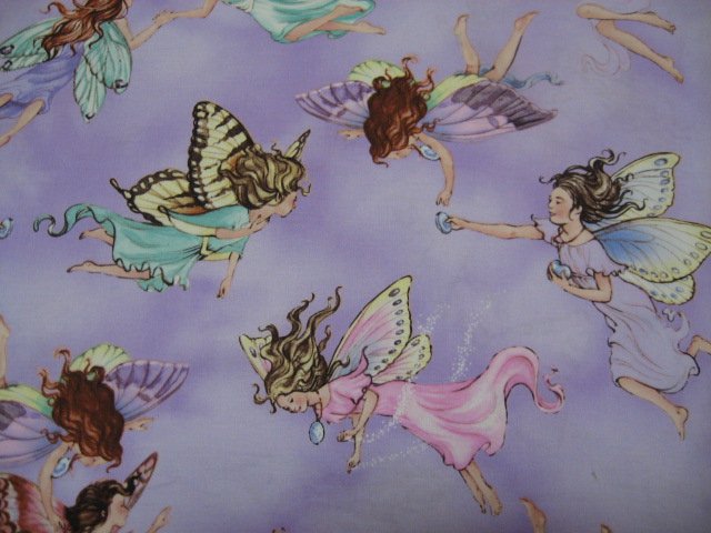 Image 0 of Fairy fairies with butterfly wings on Lilac sewing cotton Fabric By The Yard