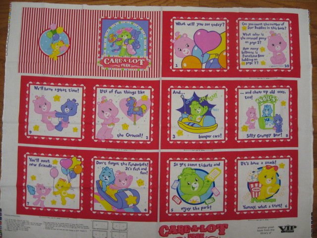 Care Bears Care alot Fabric baby soft book panel or Quilt to sew /