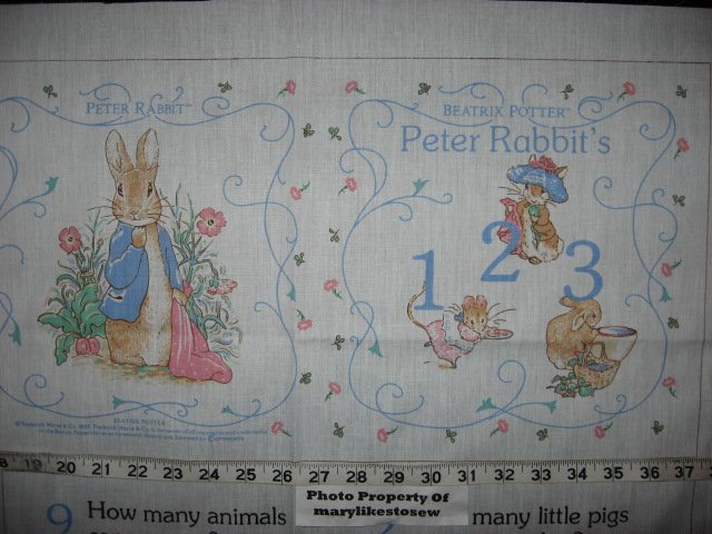 12x12 inch Sewing Six little Peters Printed Fabric Panels Craft Peter Rabbit Upholstery