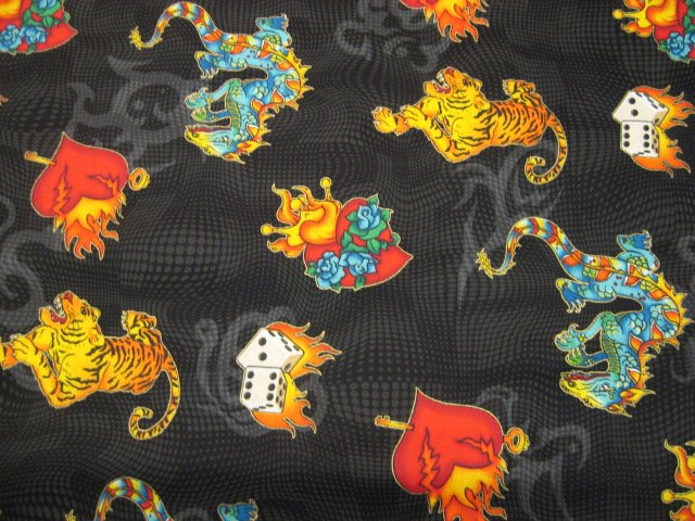 Image 0 of Dragon Tiger Dice Heart Born to be wild tatoo cotton Fabric by the yard 