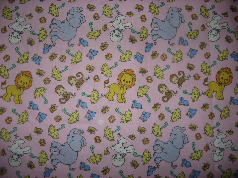 Noah's Precious Moments Animal Monkey Umbrellas pinkFlannel Fabric  By the yard