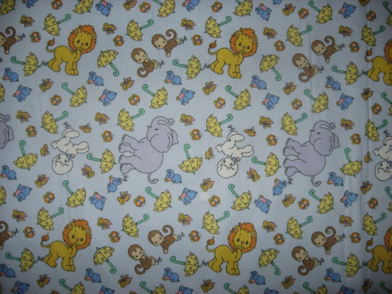 Image 0 of Noah'sPrecious Moments  Animal Monkey Umbrellas blue Flannel Fabric By the yard