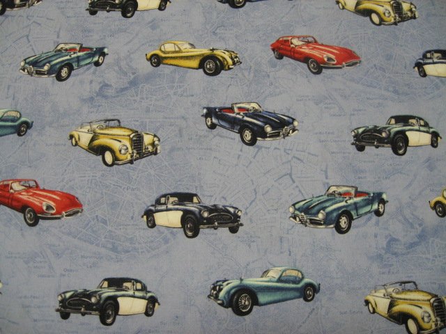 Image 1 of Vintage Cars Jaguar Timeless Treasures Cotton Quilt Sewing fabric by the yard