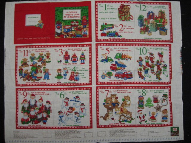 Child's Twelve days of Christmas baby Soft book fabric Panel to Sew /
