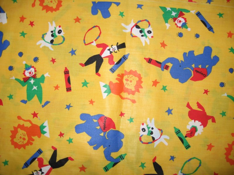 Circus Acts Big top Whimsical Animals Clowns yellow Fabric Last 45X46 piece 