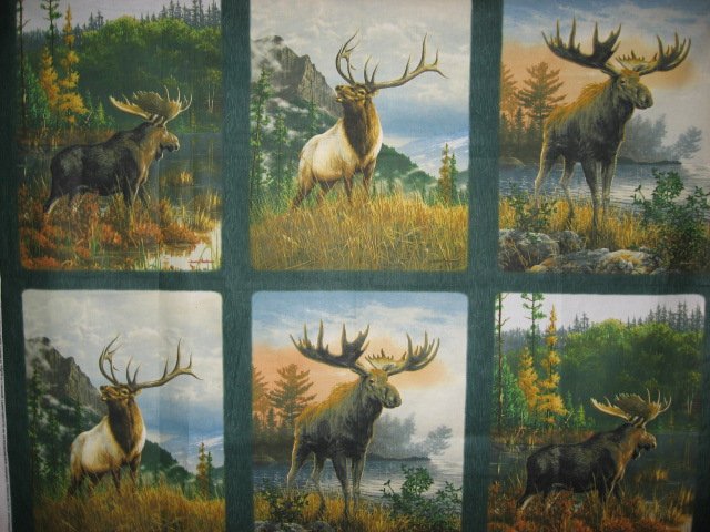 Moose Elk wild animal Cotton Quilt Wall Panel sew set of 6 squares //