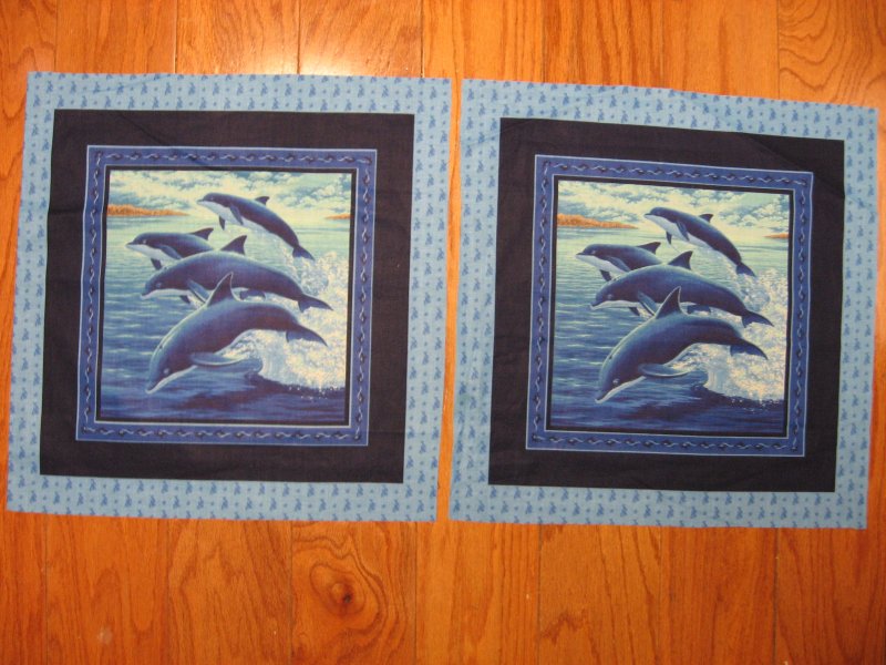 Image 0 of Dolphins fish in the sea ocean waves fabric pillow panels set of two pictures 