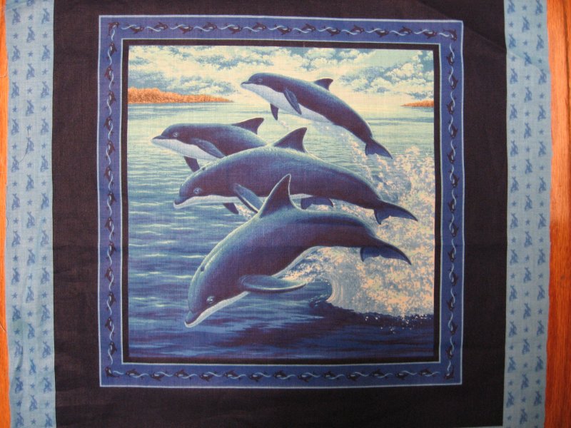 Image 1 of Dolphins fish in the sea ocean waves fabric pillow panels set of two pictures 