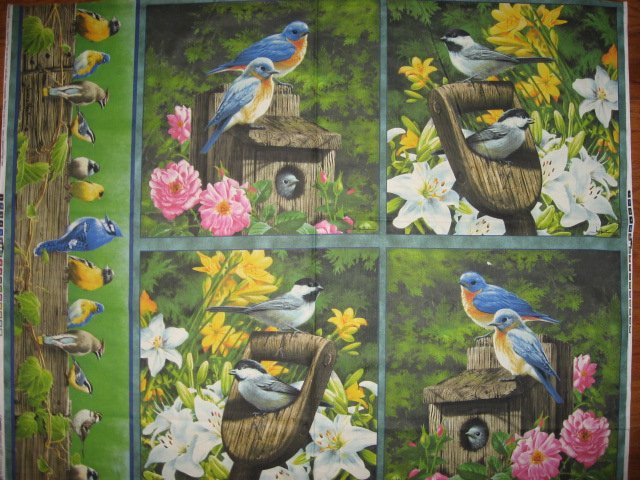 Hautman Blue birds Jay Finches Fabric pillow panels or Wall quilt to sew