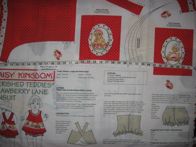 Image 2 of Daisy Kingdom Cherished Teddies Strawberry Lane Sunsuit Fabric Panel sew 1999