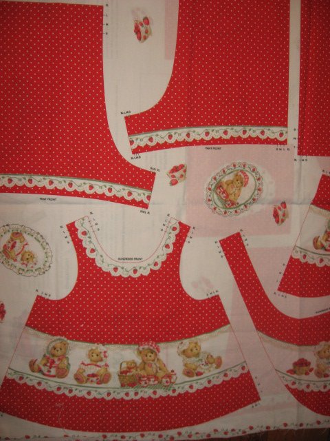 Image 1 of Daisy Kingdom Cherished Teddies Strawberry Lane Sunsuit Fabric Panel sew 1999