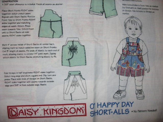 Image 0 of Daisy Kingdom Boy Toddler Short-Alls Fabric Panel to sew