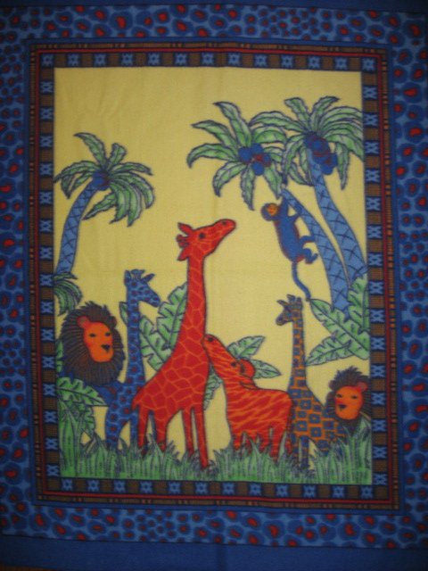 child fleece blanket giraffe coconuts monkey lion bright colors antipill /