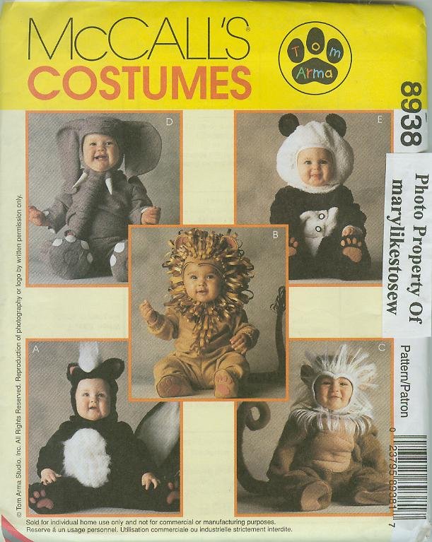 Image 0 of McCall's 8938 Pattern Uncut Costume Animals Monkey Lion Panda Toddler sz 4