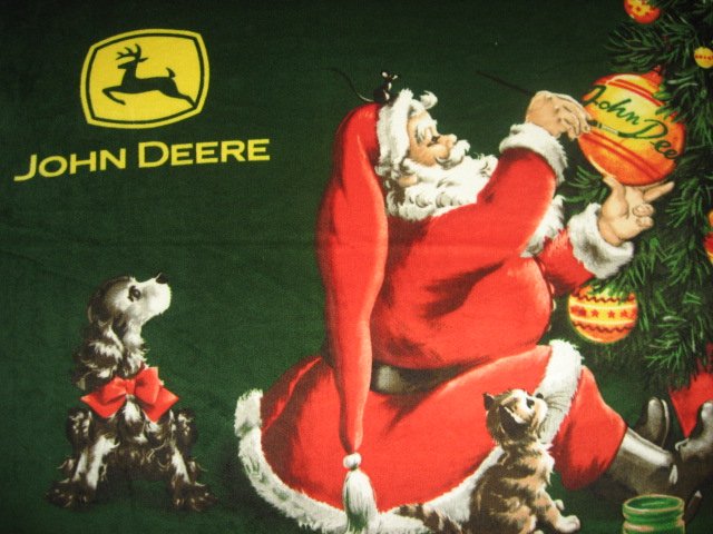 Image 0 of John Deere Christmas Santa dog cat ornaments Licensed Fleece blanket