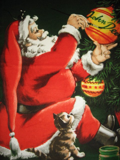 Image 1 of John Deere Christmas Santa dog cat ornaments Licensed Fleece blanket