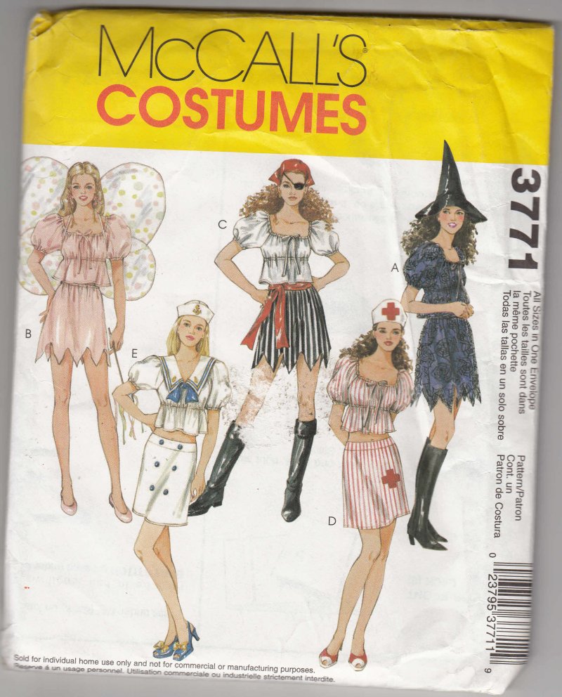 McCall's All Sizes Misses sewing Pattern Costume Sexy Pirate Witch Nurse Fairy