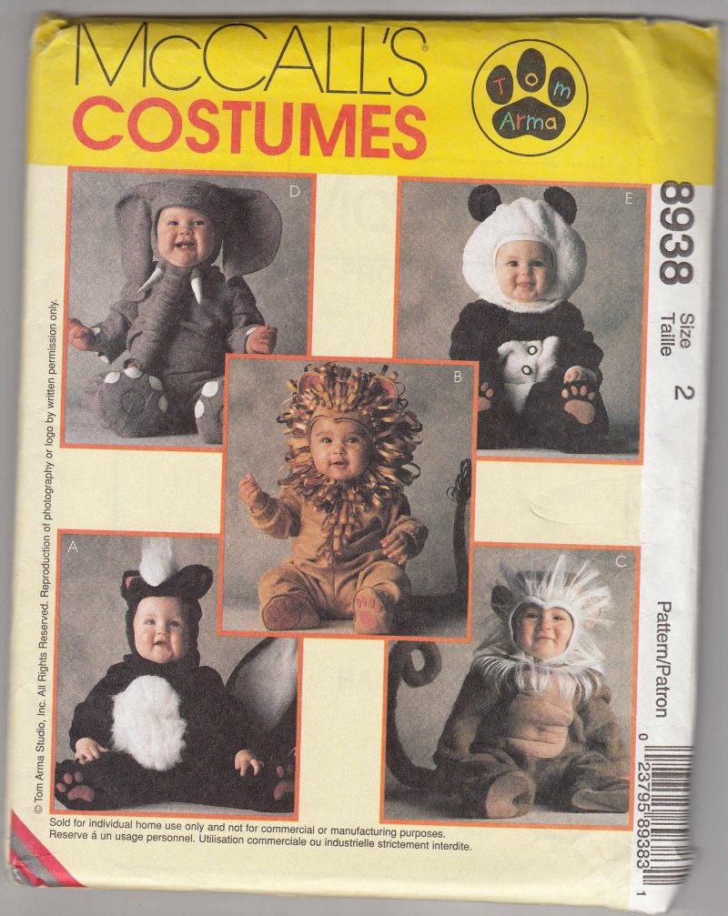 Image 0 of McCall's 8938 Pattern Uncut Costume Animals Monkey Lion Panda Toddler sz 2