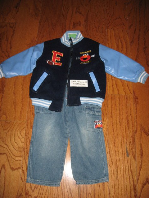 Image 0 of Licensed Sesame Street Elmo Fall Winter jacket top jeans Excellent condition 3T