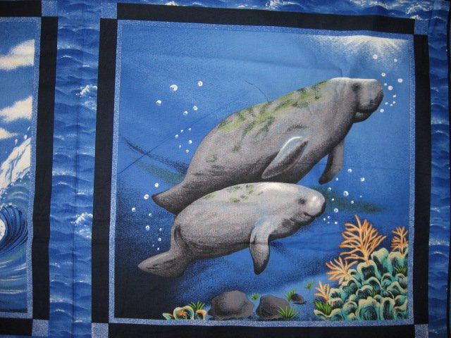 Image 0 of Manatee in a sea ocean scene Fabric pillow panels set of two pictures the same