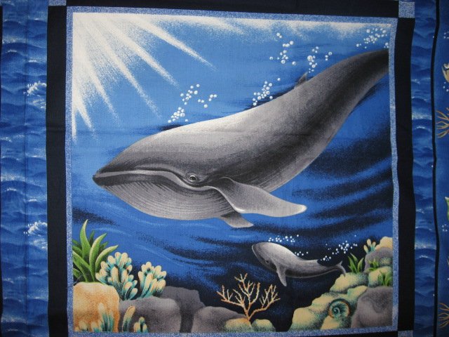 Whale in a sea ocean scene Fabric pillow panels set of two pictures the same 