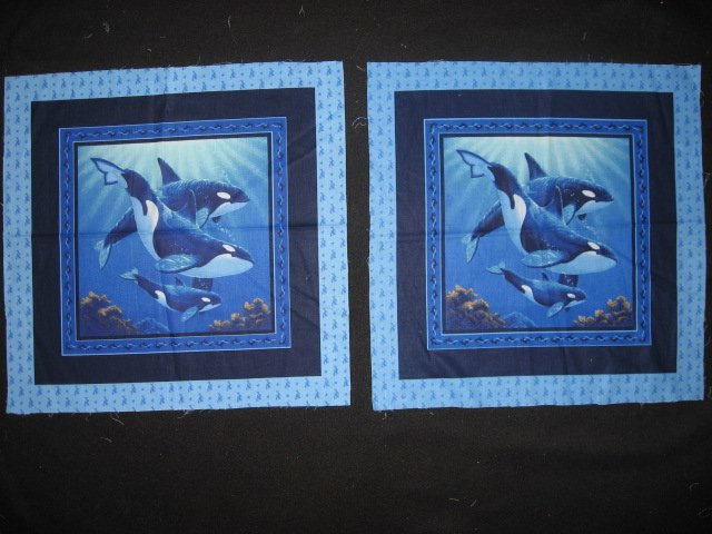 Image 0 of Picture of three Whales in the sea ocean Scene Fabric pillow panel