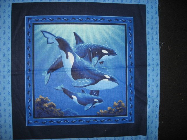 Image 1 of Picture of three Whales in the sea ocean Scene Fabric pillow panel
